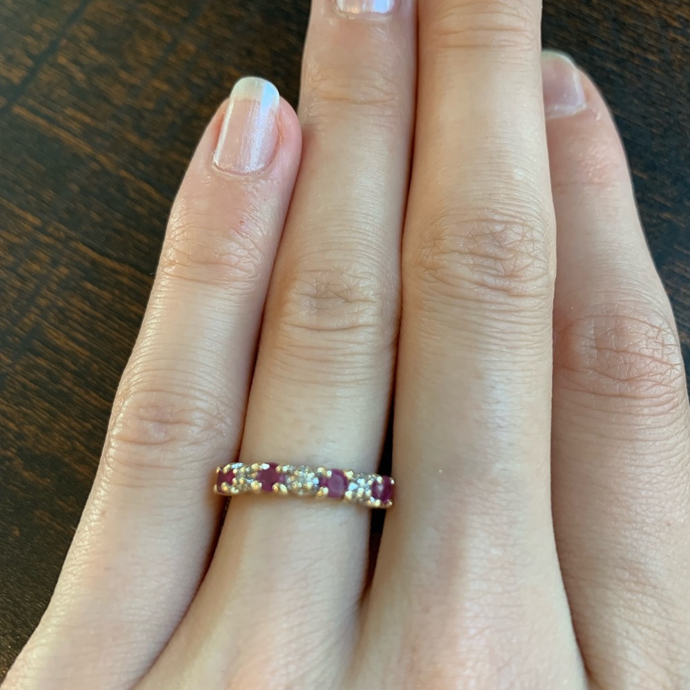 10k gold genuine ruby/diamond band